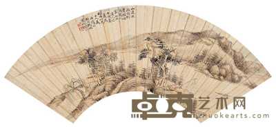 冯超然 柳溪渔浦图 扇片 